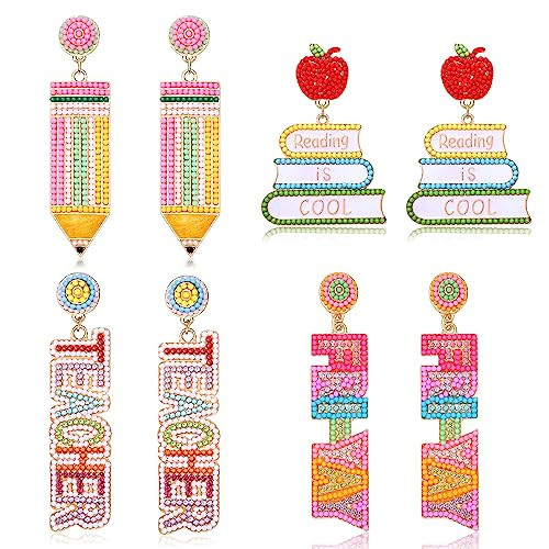 Teacher Earrings - Beaded Pencil Book Drop Letter Statement Earrings for Teacher Appreciation & Back to School Gifts | Amazon (US)