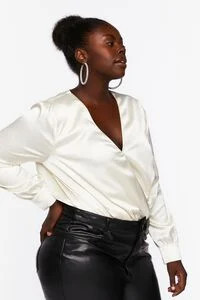 Plus Size Satin Surplice Bodysuit | Forever 21 (US)