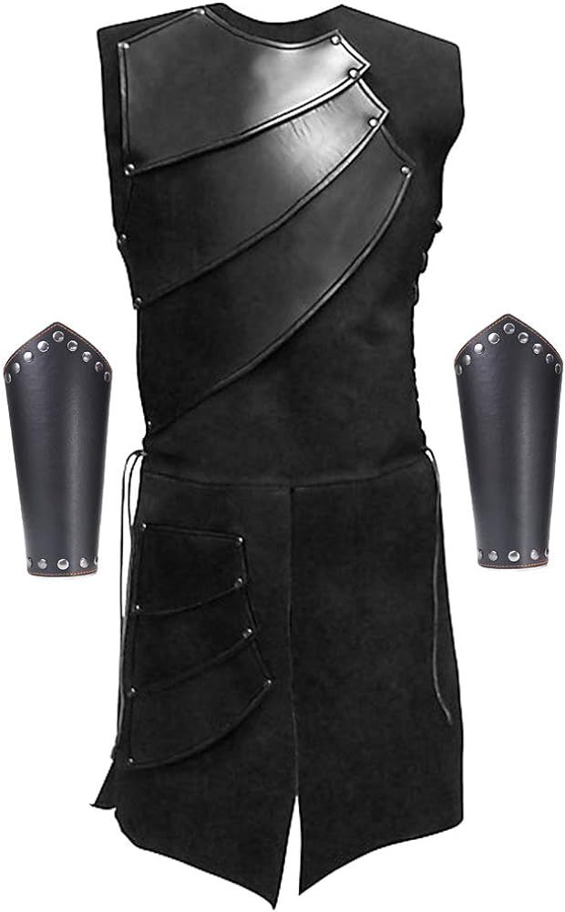 Men's Side Laces up Knight Viking Pirate Armor Long Waistcoats Vests Long Bracer Costume Set | Amazon (US)