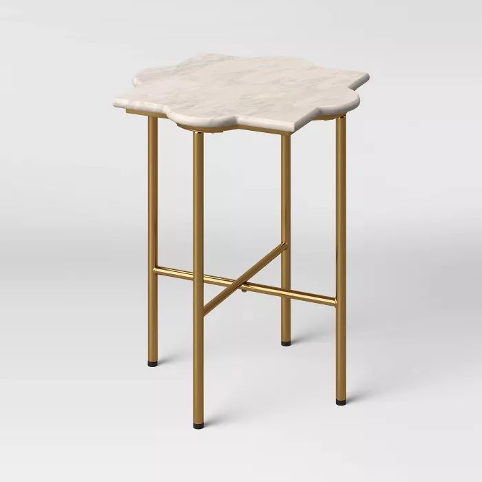 Amaranthus Curved White Marble Top End Table with Brass Base Natural - Opalhouse™ | Target