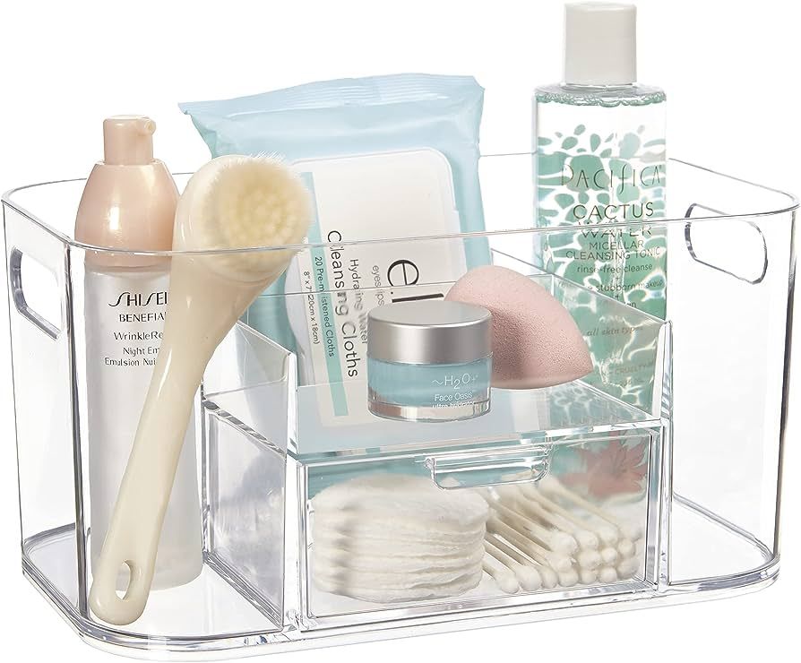 STORi Bliss 4-Compartment Plastic Vanity Organizer with Small Accessory Drawer in Clear | Rectang... | Amazon (US)