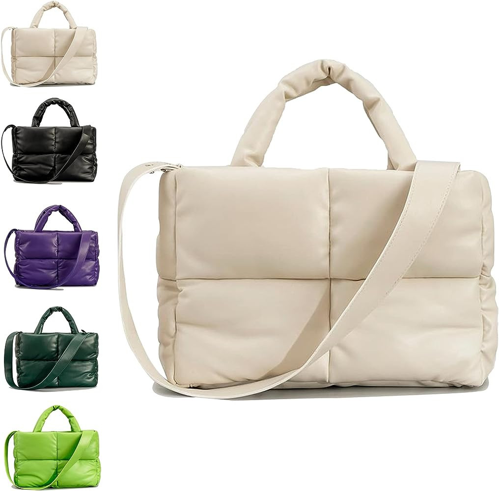 Large Quilted Puffer Tote Bag for Women Soft Padded Down Winter Handbag Space Totes Puffy Shoulde... | Amazon (US)