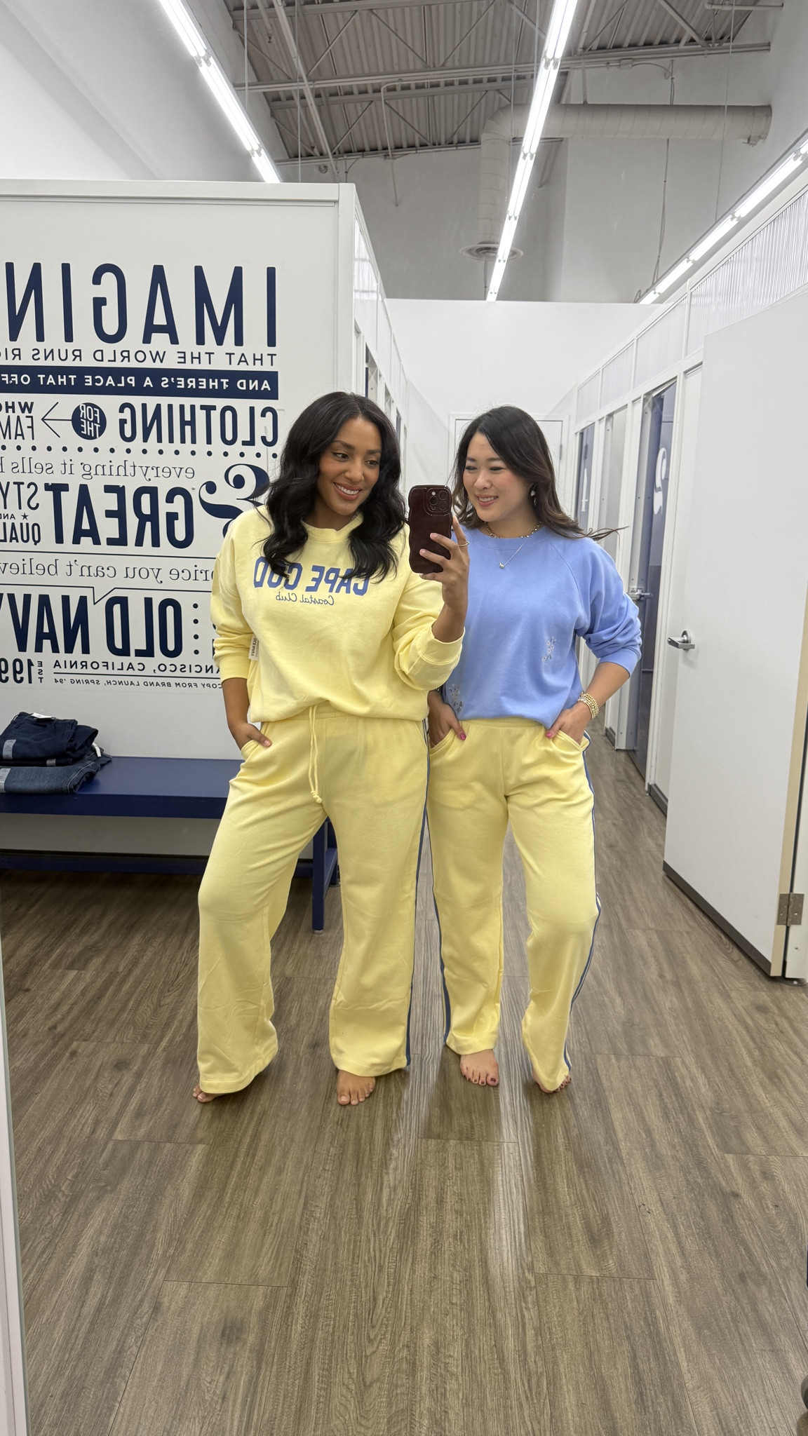 Old Navy sweatshirt and sweatpants! Love all their casual cozy finds!! 

Krychele is wearing Large and I am wearing a Medium sweatshirt and Small sweatpants
