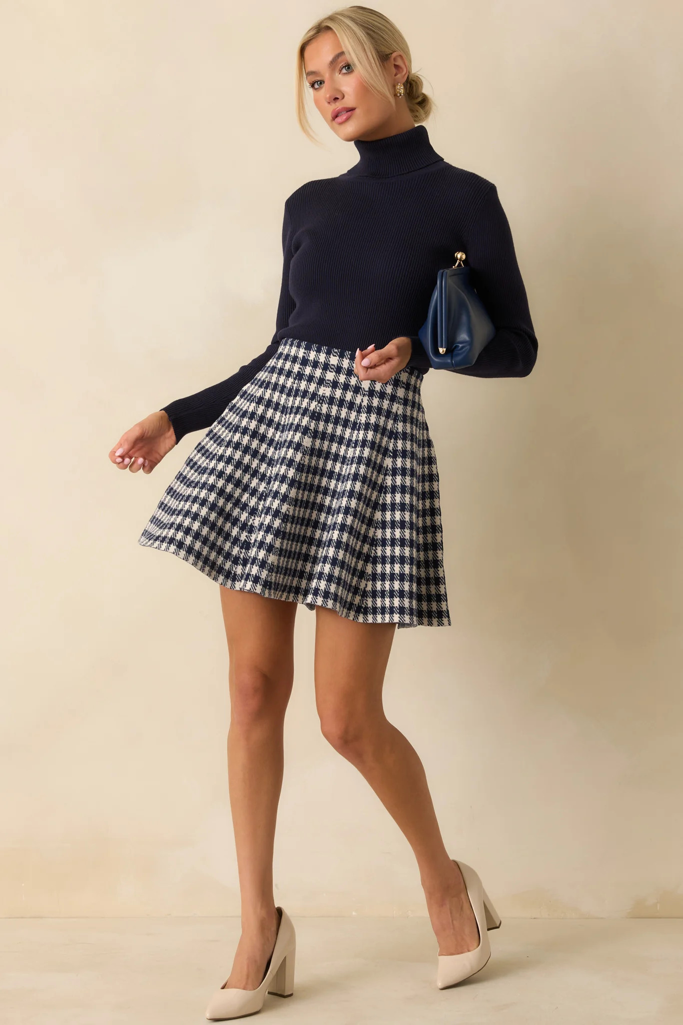 That's My Call Navy Ribbed Knit Turtleneck Sweater | Red Dress