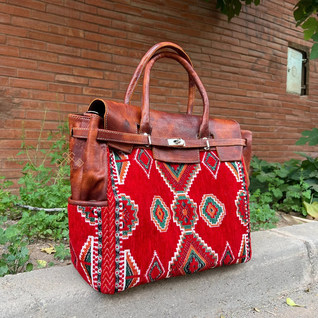 Personalized Handmade Kilim Shoulder Bag, Carpet Leather Handles Bag for Women, Handbag Stylish C... | Etsy (US)