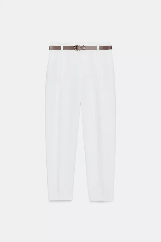 CROPPED TROUSERS WITH DARTS AND BELT | Zara UK