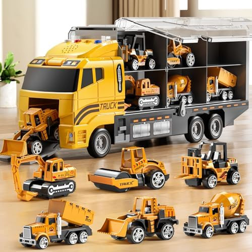 Toddler Boys Construction Truck Vehicle Toy Set with Play Mat and Die-Cast Toy Car, Transport Car... | Amazon (US)