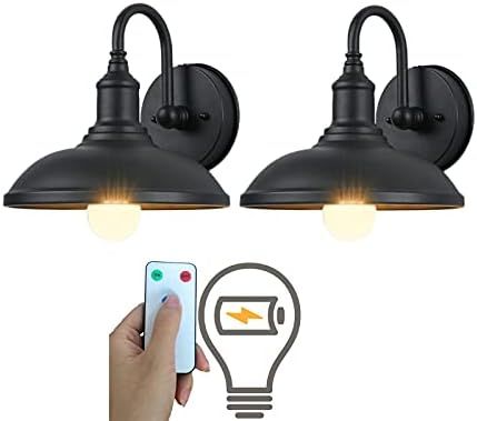 2 Pack Industrial Light Black Wall lamp, Led Remote Control Battery Operated Indoor Wireless Dimm... | Amazon (US)