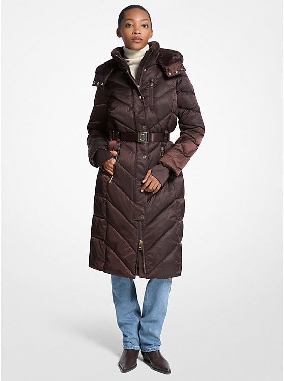 Faux Fur Trim Belted Puffer Coat | Michael Kors US