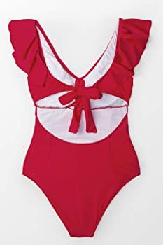 Women's Ruby Red Ruffled Back Tie One Piece Swimsuit | Amazon (US)