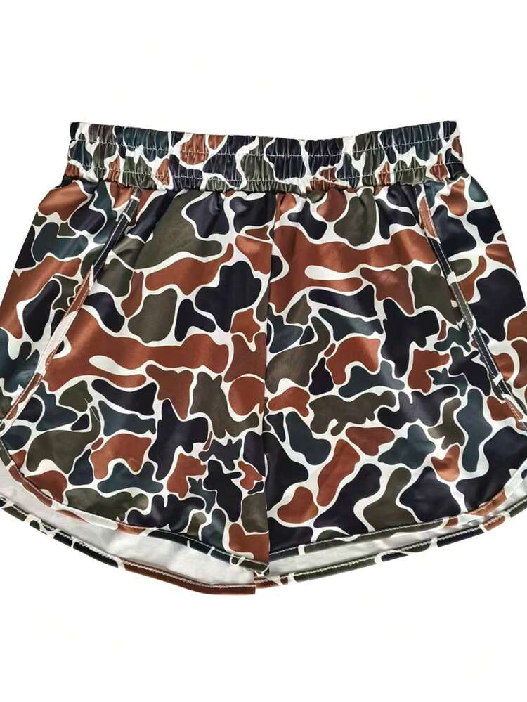 Women's Fashionable Elastic Waist Printed Shorts, Summer | SHEIN