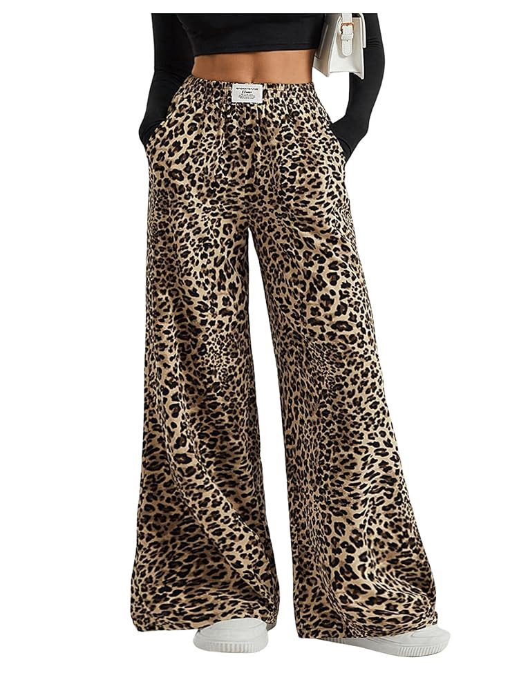 Floerns Women's Leopard Print Elastic High Waisted Trousers Wide Leg Street Y2k Pants | Amazon (US)