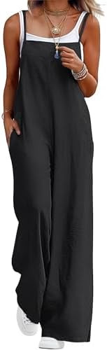 Lepunuo Womens Casual Loose Jumpsuits Summer Boho Wide Leg Rompers Sleeveless Overalls with Pocke... | Amazon (US)