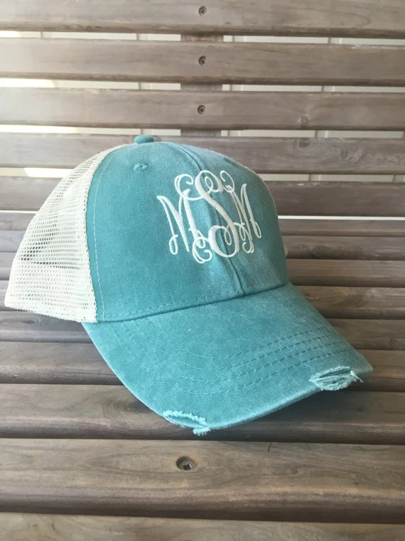 Monogrammed Distressed Trucker Hat  Monogrammed Baseball Cap | Etsy | Etsy (US)