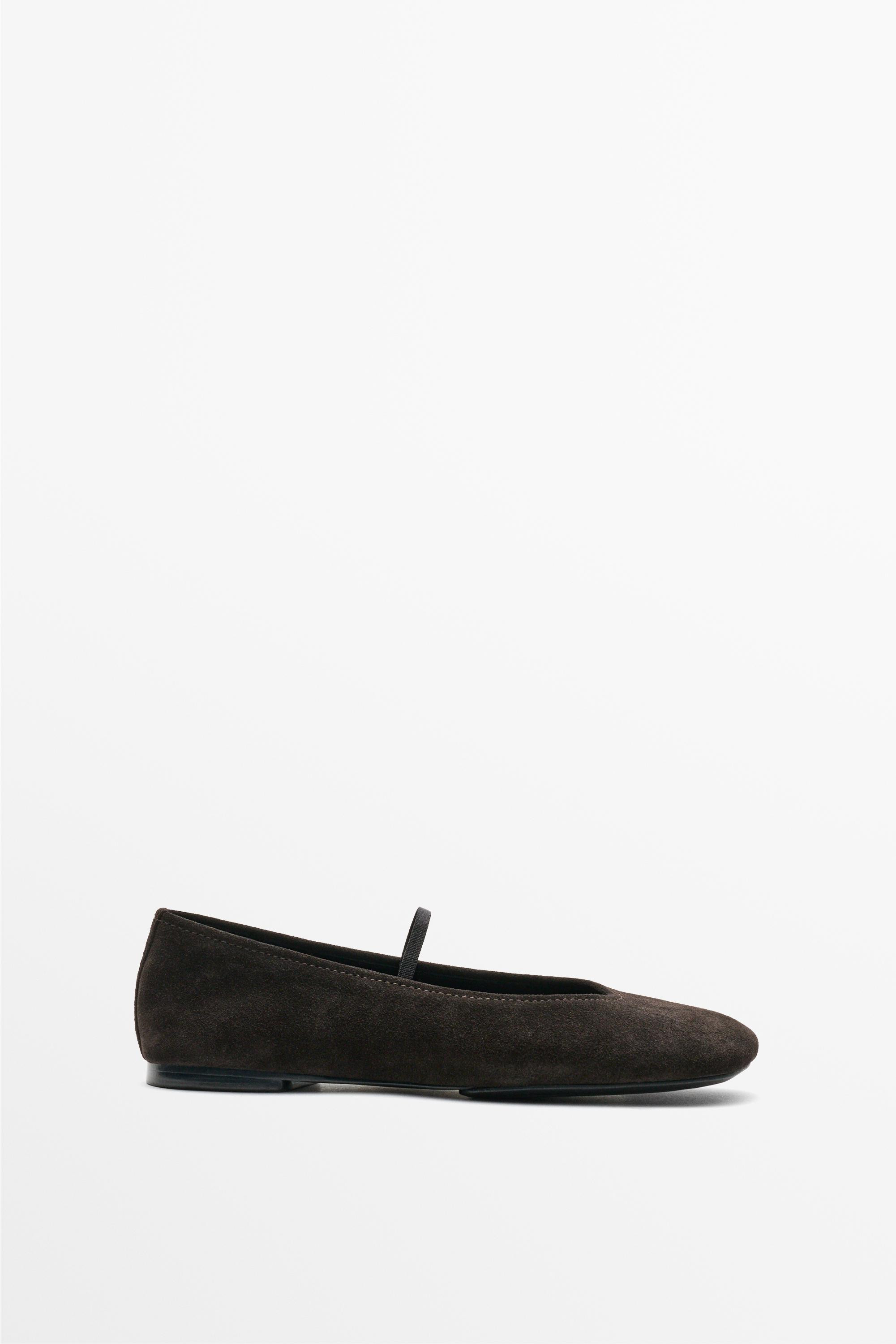 Square toe leather ballerina flats - BROWN | Massimo Dutti US