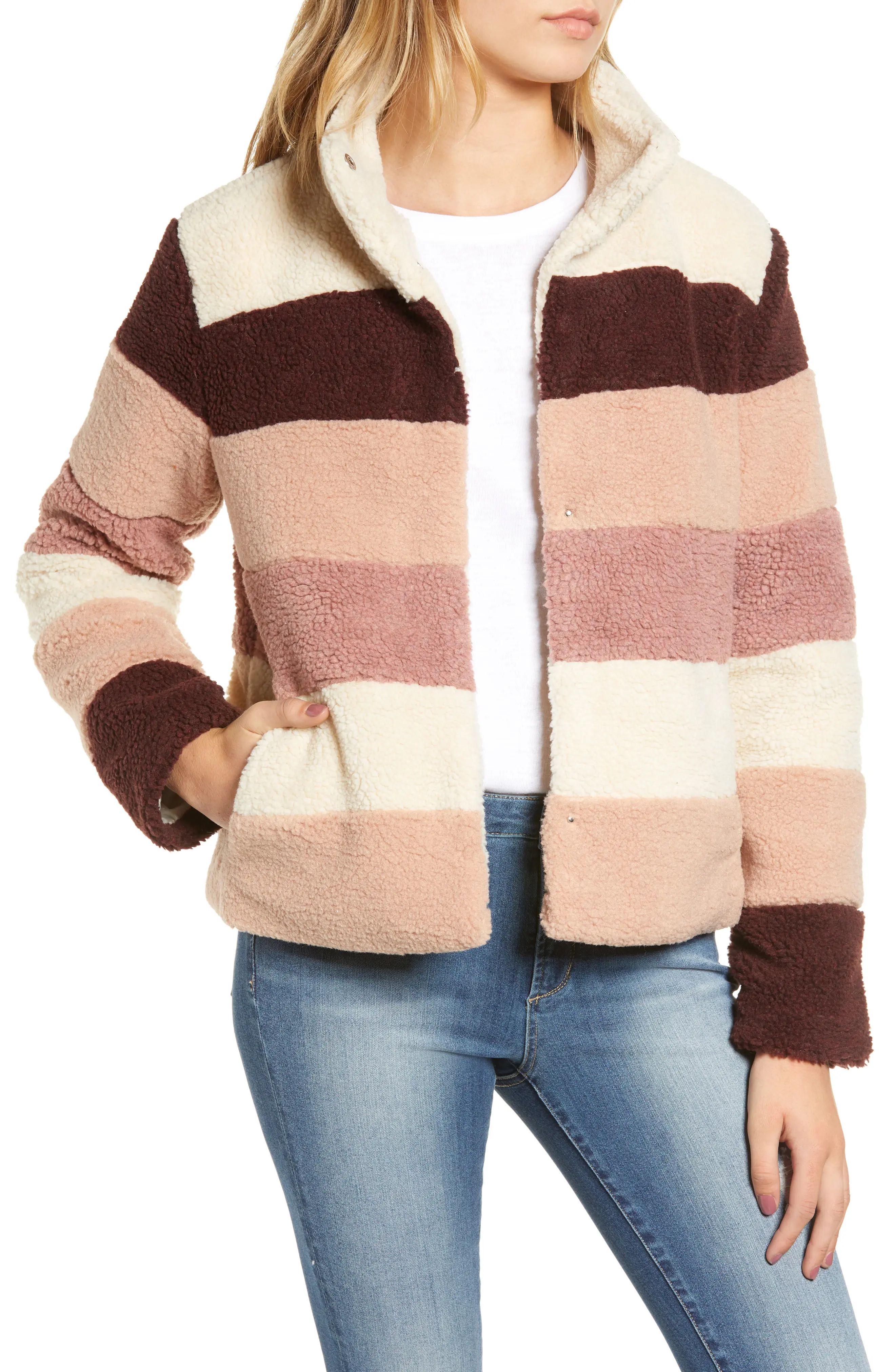 BP. Stripe Faux Shearling Jacket (Plus Size) | Nordstrom