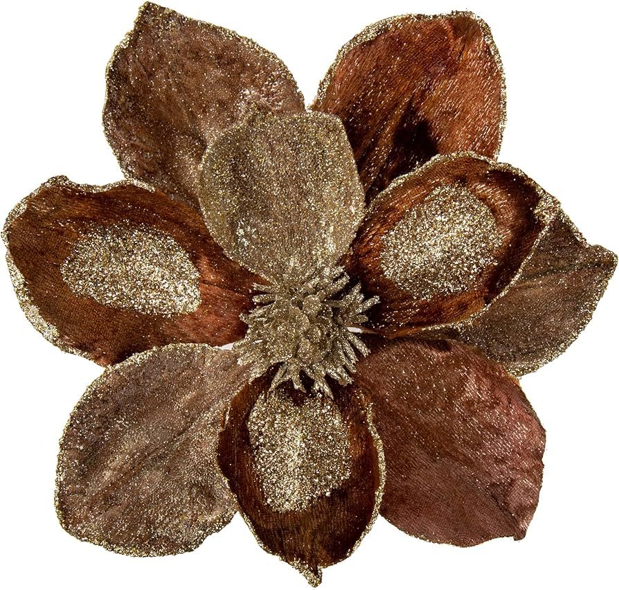 10’’ Large Heads Christmas Glitter Magnolia Flowers Christmas Tree Ornaments Set of 3 Artific... | Amazon (US)