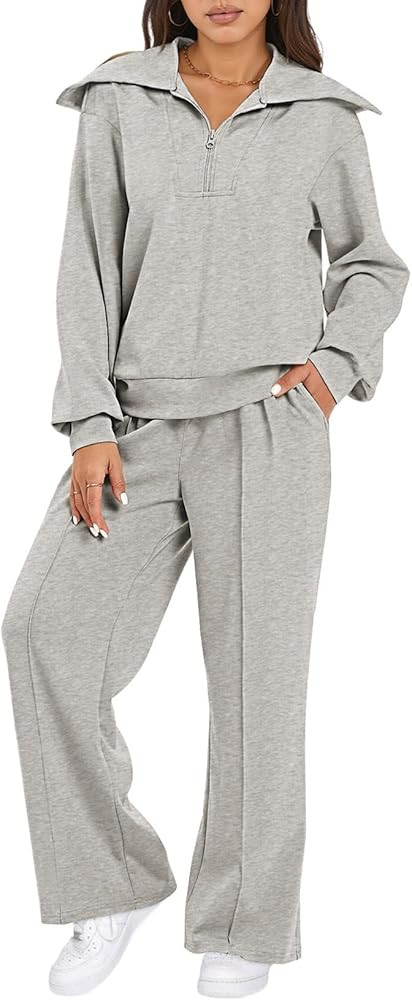 Aleumdr Two Piece Outfits Half Zip Sweatshirt Sweatsuit Lounge Sets for Women Matching Set Wide L... | Amazon (US)