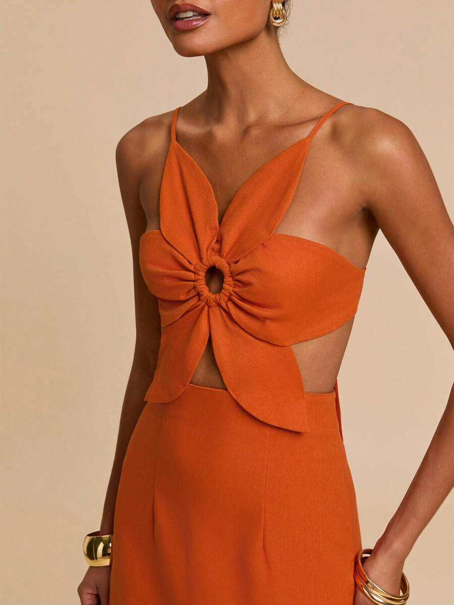 Travachic Vacation Casual Petal Backless Strap Dress,Three-Dimensional Flower,Vacation Style,Vaca... | SHEIN