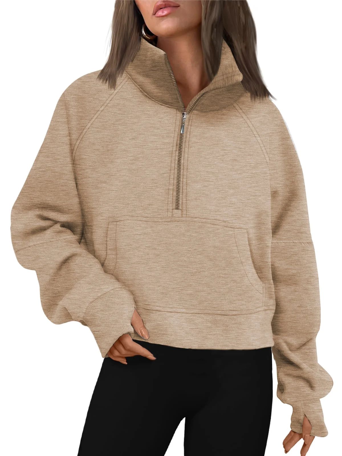 Rosvigor Sweatshirt for Women Half Zip Cropped Pullover Fleece Hoodies Fall Tops Thumb Hole | Walmart (US)
