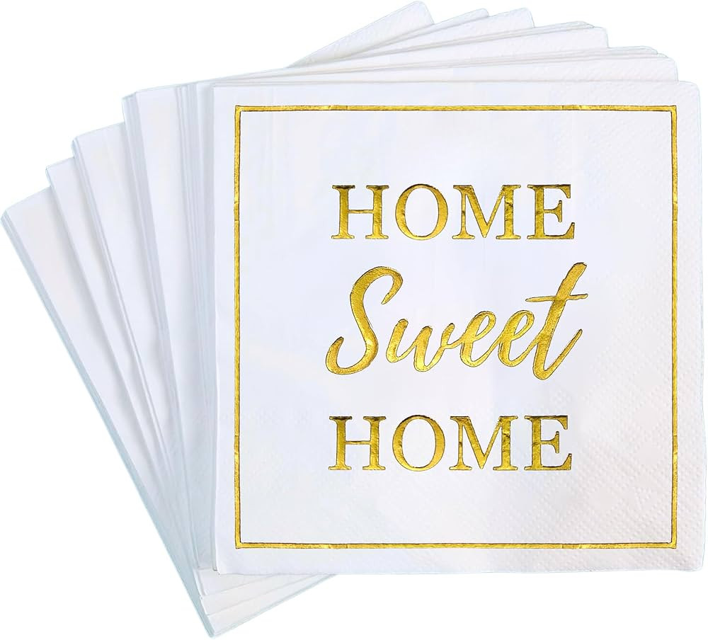 Housewarming Party Decorations Napkins, 50 Pack, Home Sweet Home Paper Napkin in White and Gold F... | Amazon (US)
