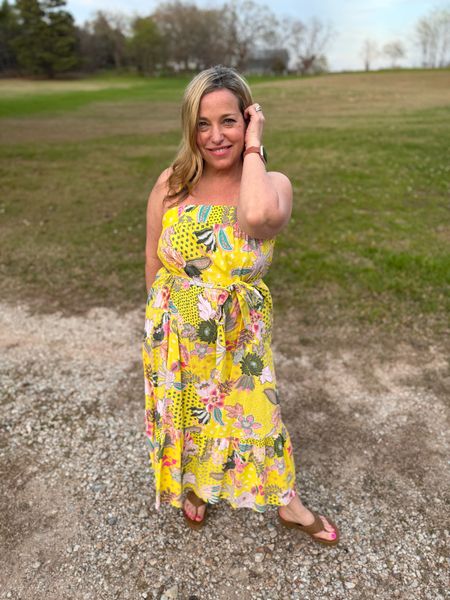 This floral spring dress dress fits me like a maxi (I’m 5ft 0 inches). True to size and comes with a belt! Pair with wedges and a strapless bra. Great for a casual wedding guest dress, Easter dress or travel outfit. Also perfect for tropical vacations or cruises! 

#LTKtravel #LTKSpringSale #LTKover40