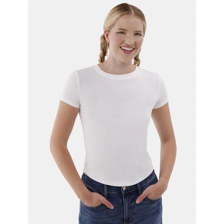 No Boundaries Crewneck Tee with Short Sleeves, Women’s and Women’s Plus | Walmart (US)