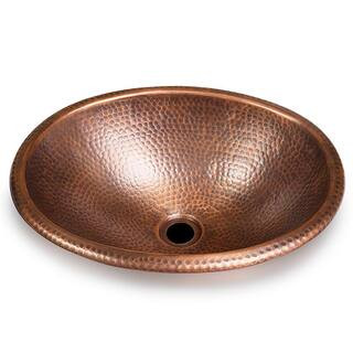 17 in. Hand Hammered Oval Drop-In Bathroom Sink in Pure Copper | The Home Depot