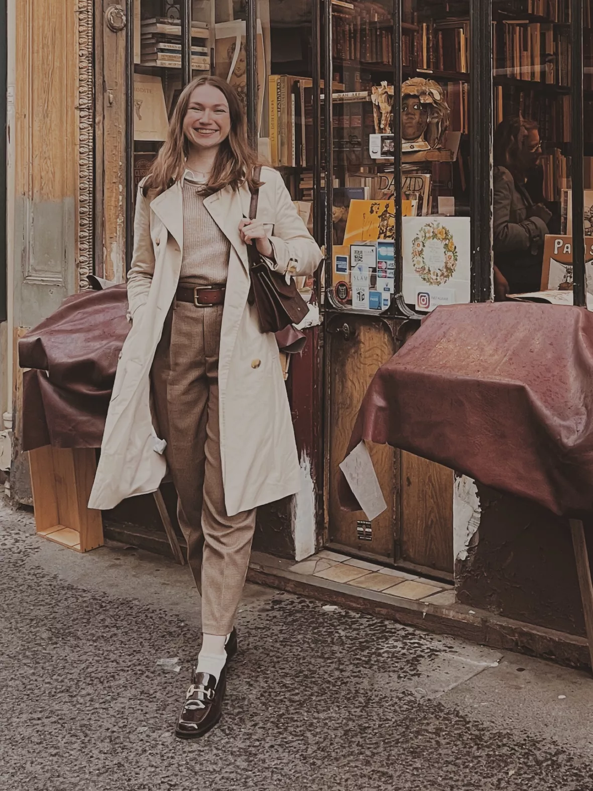 dark brown trench coat outfit