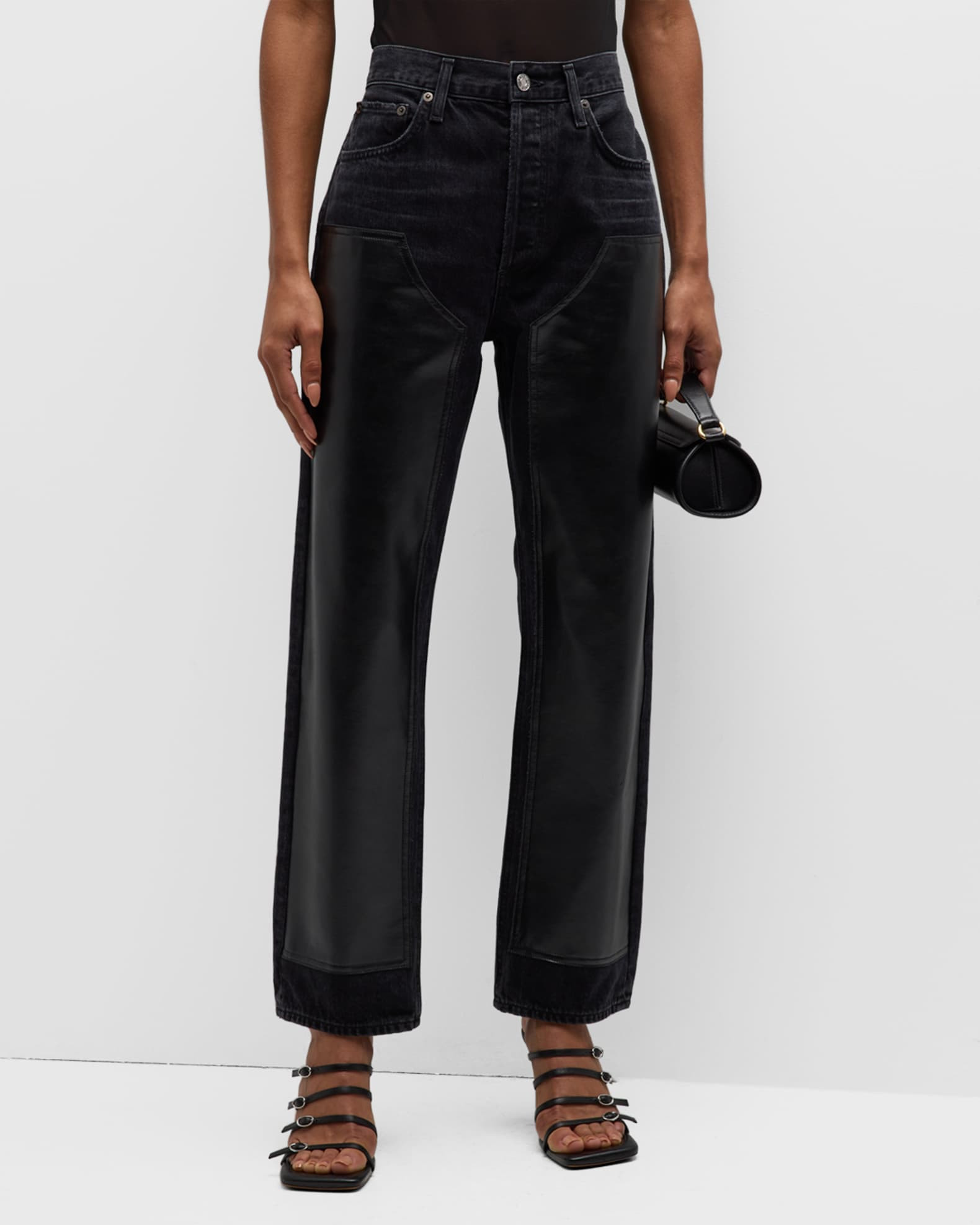 AGOLDE Ryder Straight-Leg Leather Patch Jeans | Neiman Marcus