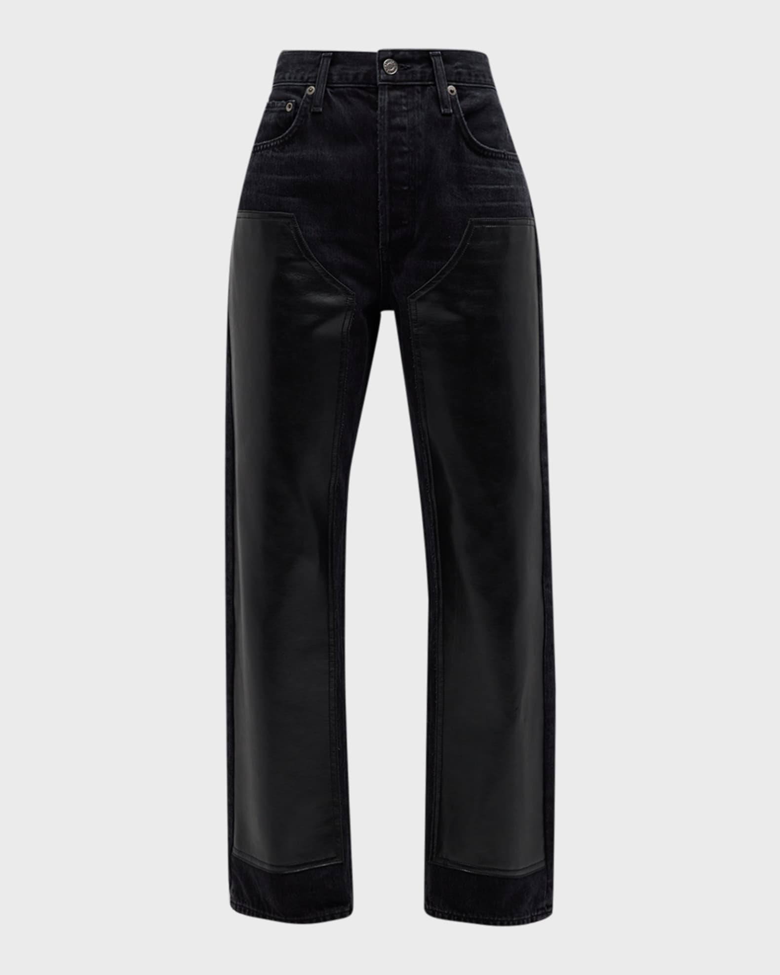 AGOLDE Ryder Straight-Leg Leather Patch Jeans | Neiman Marcus