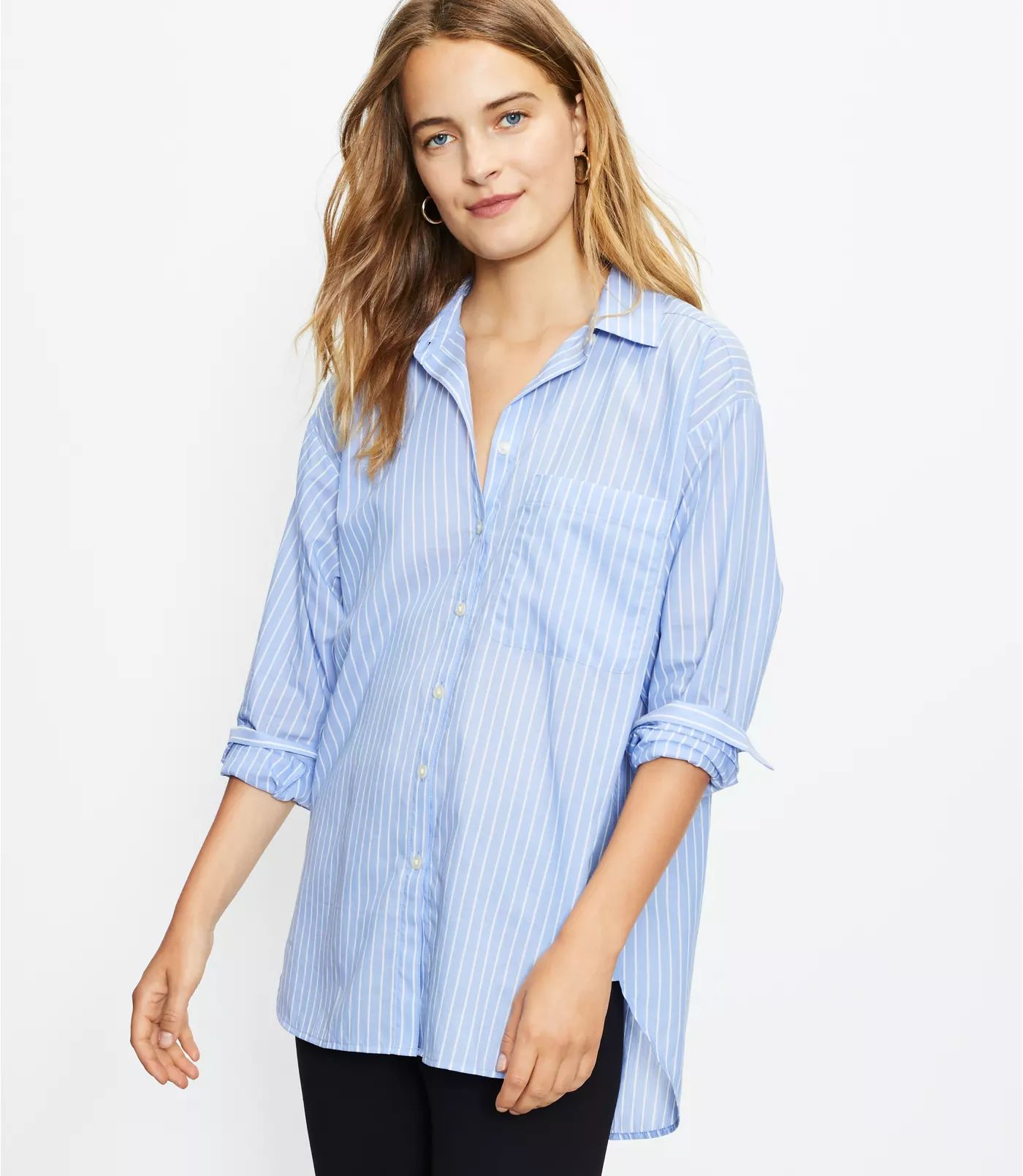 Striped Pocket Tunic Shirt | LOFT