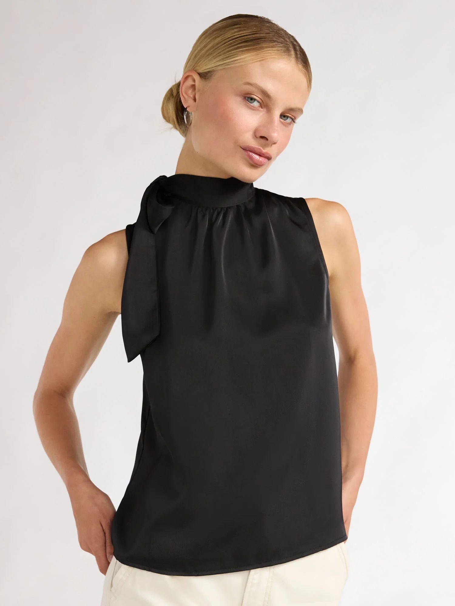 Scoop Women’s Bow Tie Sleeveless Blouse, Sizes XS-XXL | Walmart (US)