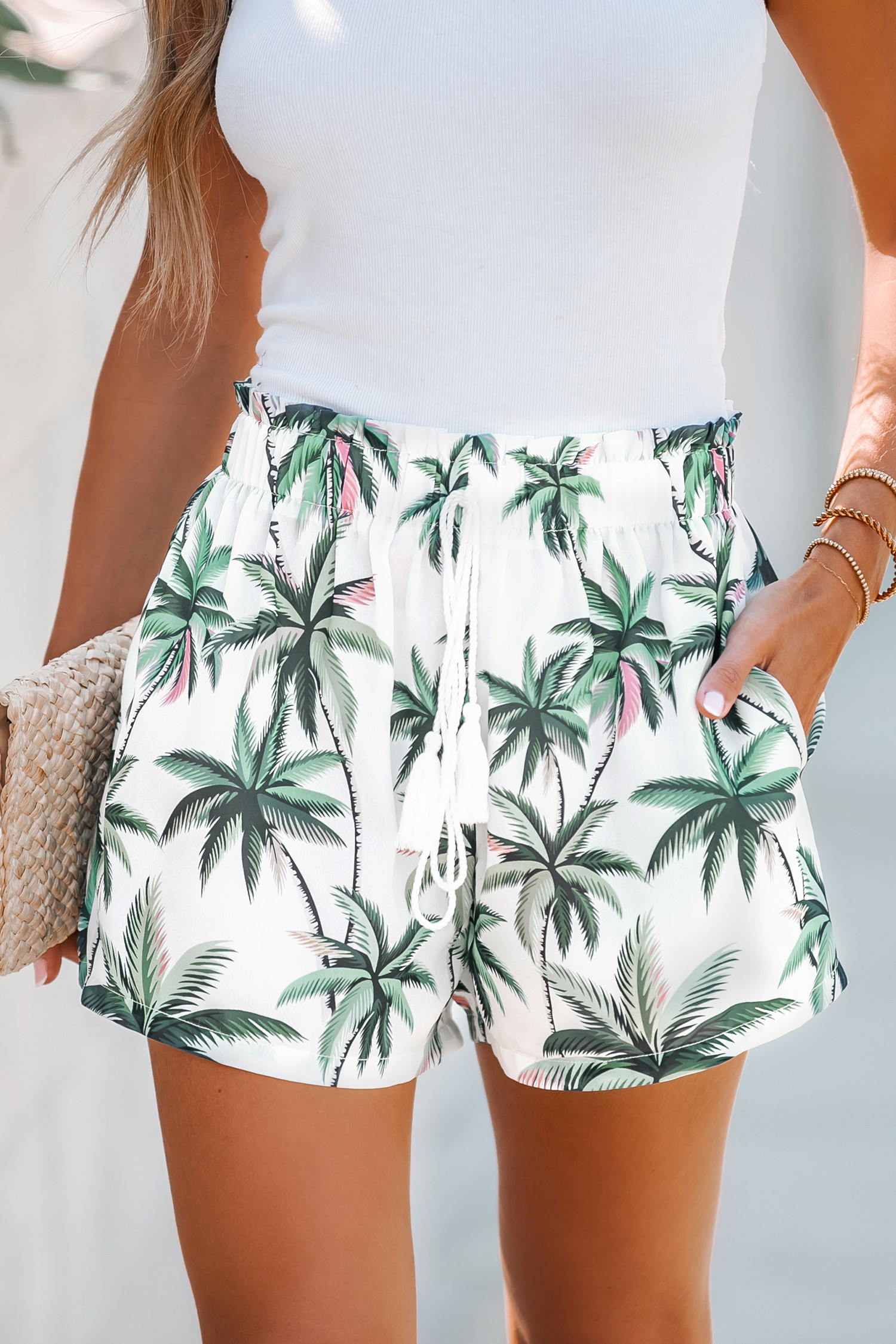 Palm Tree Print Drawstring Shorts | Cupshe US