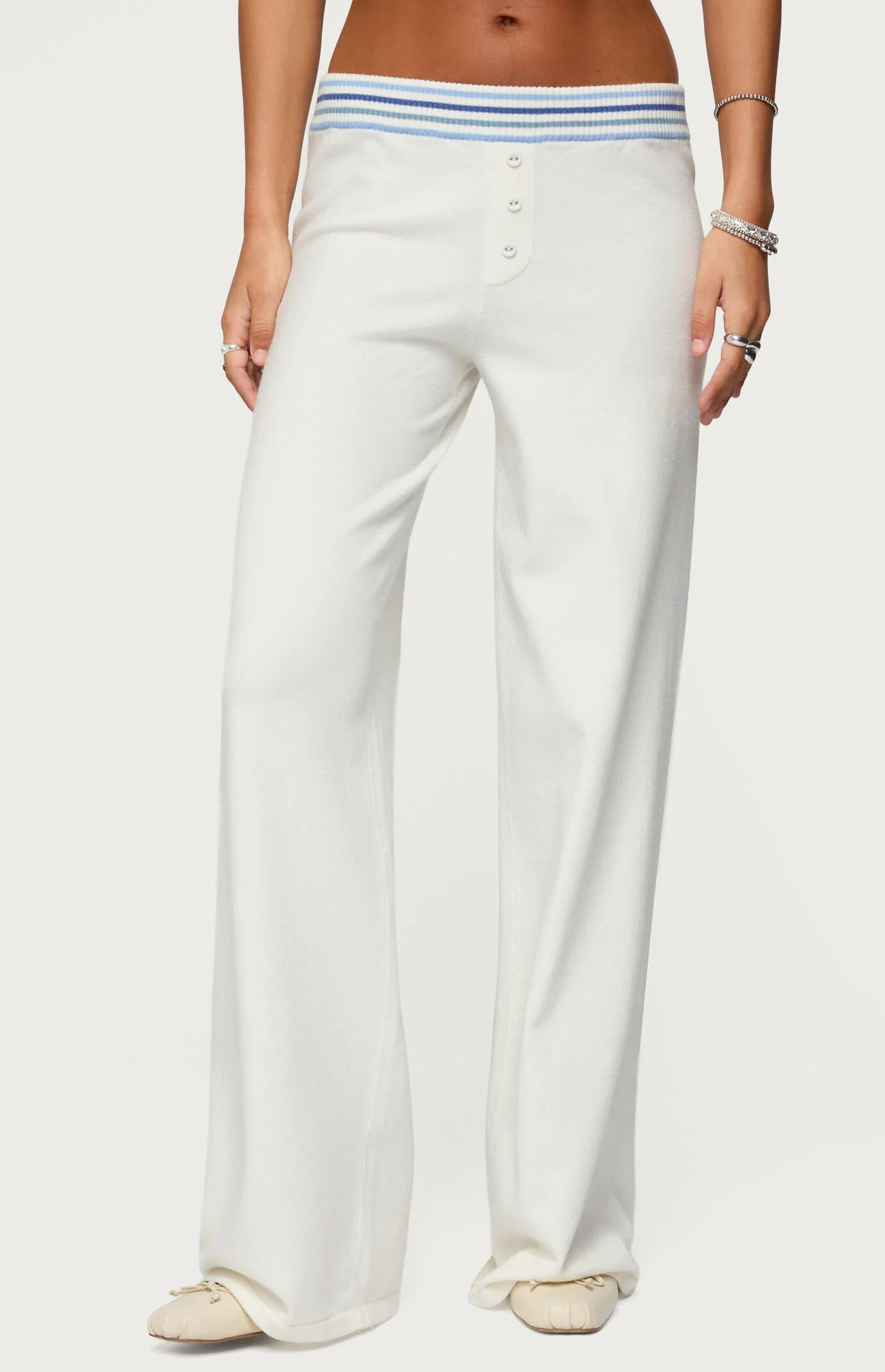 Edikted Women's Miya Stripey Knit Pants in White - Size Medium | PacSun