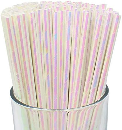 Just Artifacts Premium Disposable Drinking Paper Straws (100pcs, Iridescent White) | Amazon (US)
