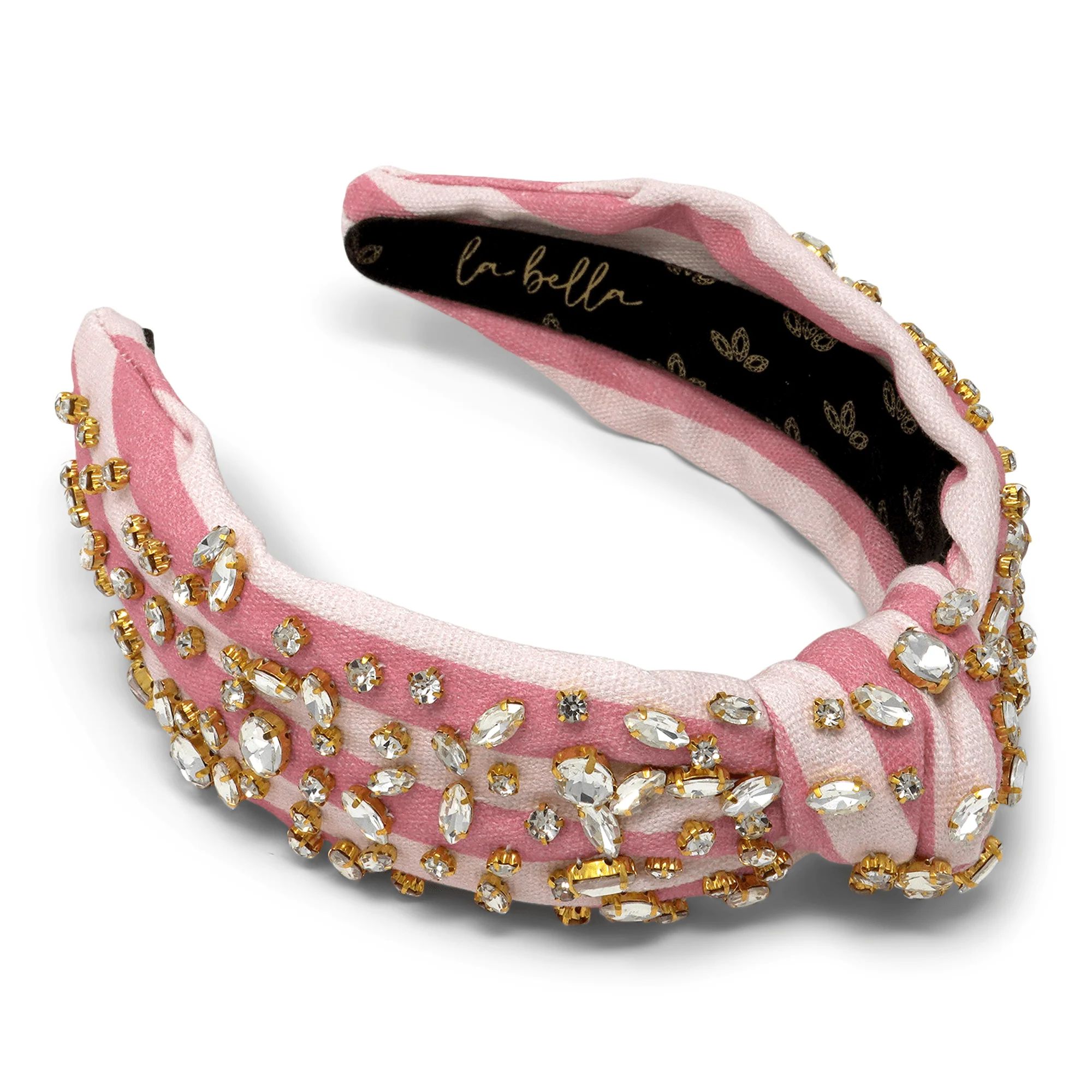 Crystal Dipped Pink Stripe Canvas Headband | La Bella Shop