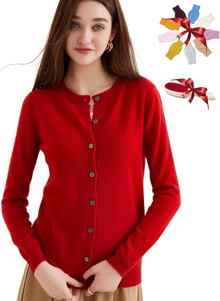 LINY XIN Women's 100% Cashmere Cardigan Sweater Fall Winter Crewneck Long Sleeve Super Warm Soft ... | Amazon (US)