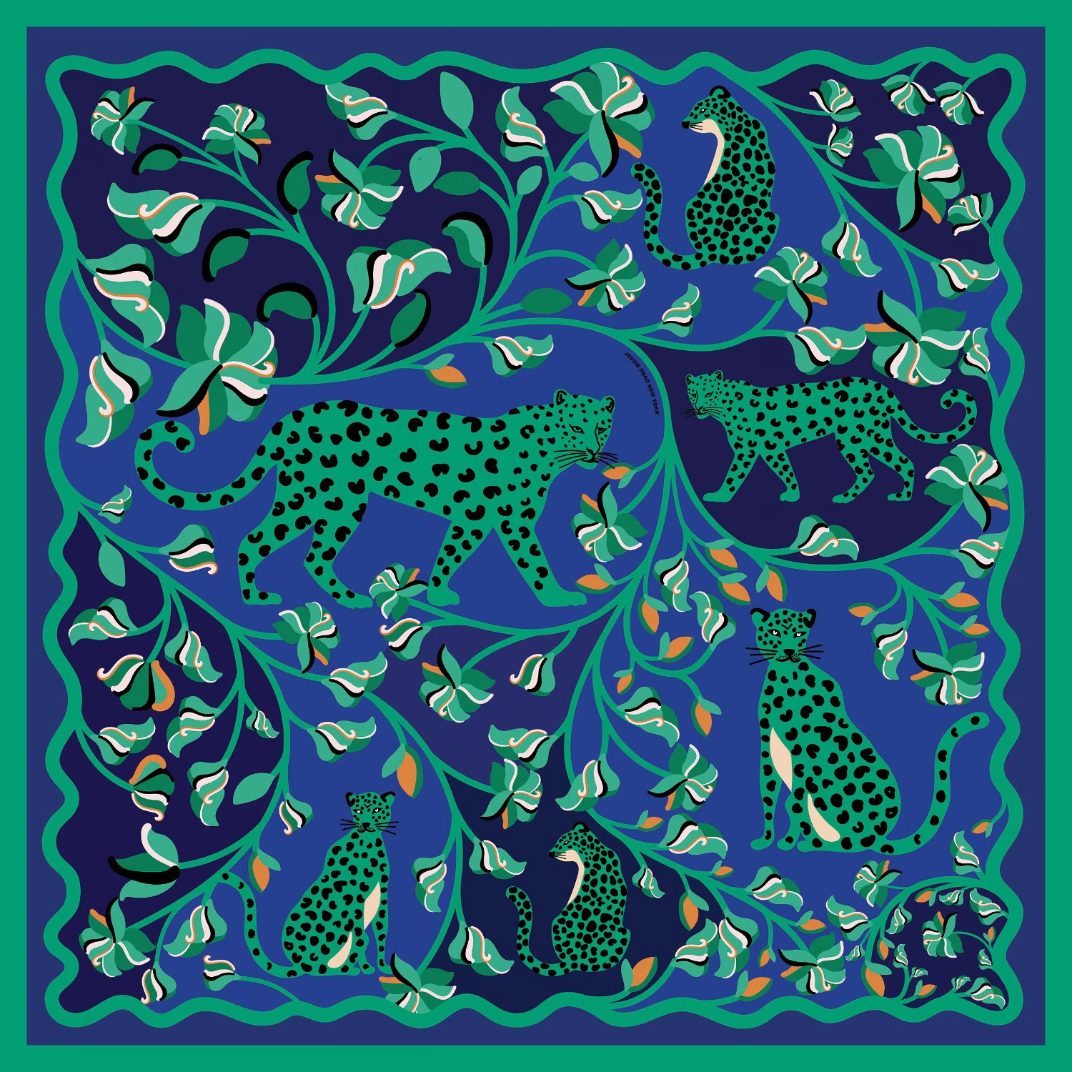 Double Sided Silk Scarf Of Leopards In The Verdant Wild - Large | Wolf & Badger