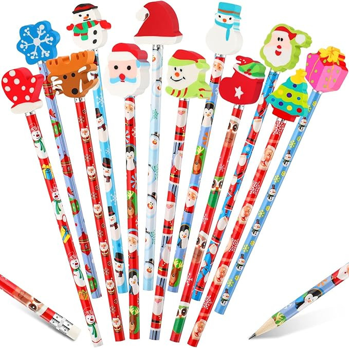 Hicarer Christmas Pencils with Eraser Toppers Wooden, for Kids Students Multicolored Snowman Sant... | Amazon (US)