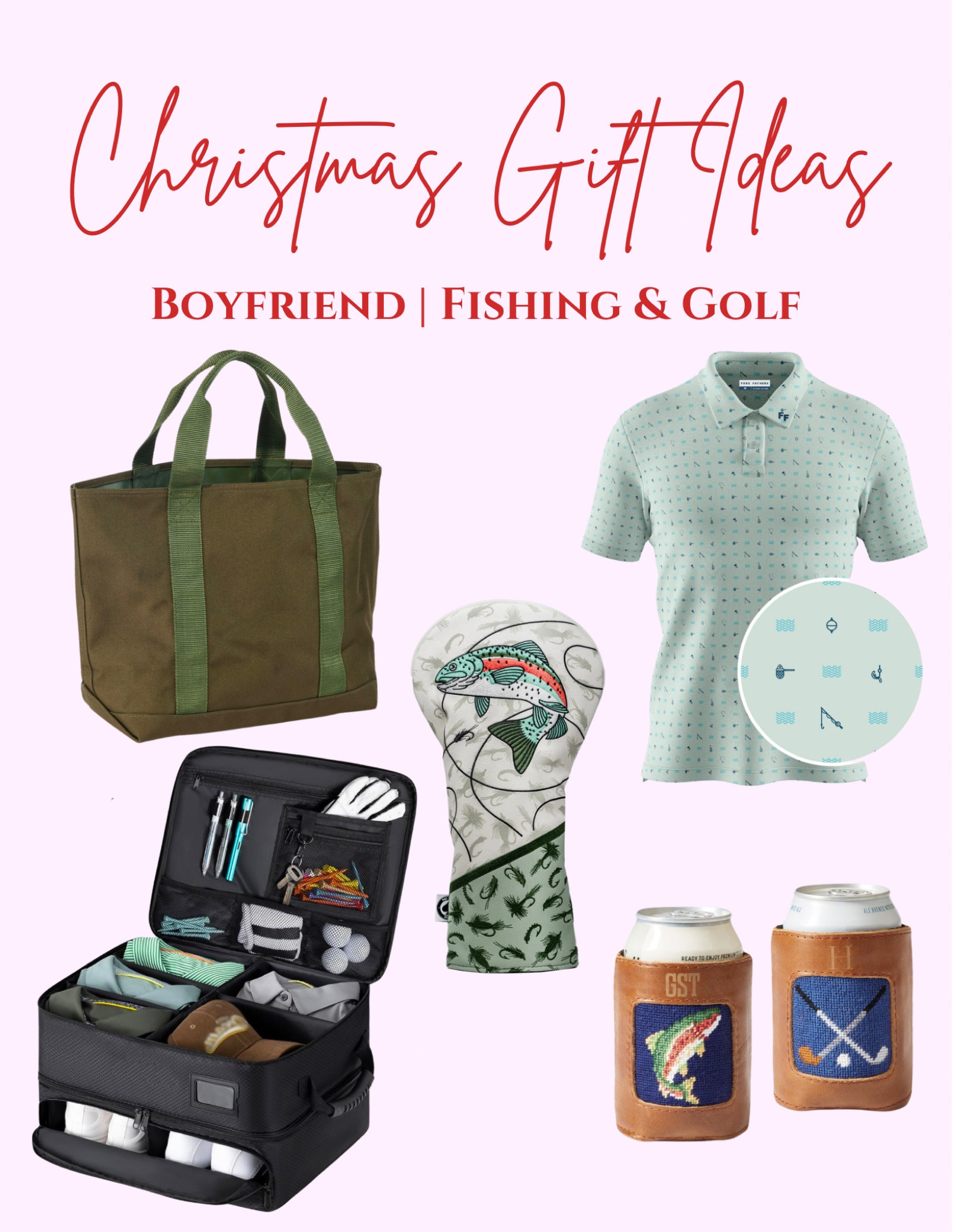 Gift ideas for him - Christmas gifts for the man in your life who may be a little southern or outdoorsy and who loves fishing and golf! These gift ideas are sure to please! Niche gift ideas. Golf gift ideas. Golf Christmas gifts. Niche Christmas gifts. Fishing gift ideas. Fishing Christmas gifts  

#LTKMens #LTKFindsUnder100 #LTKGiftGuide