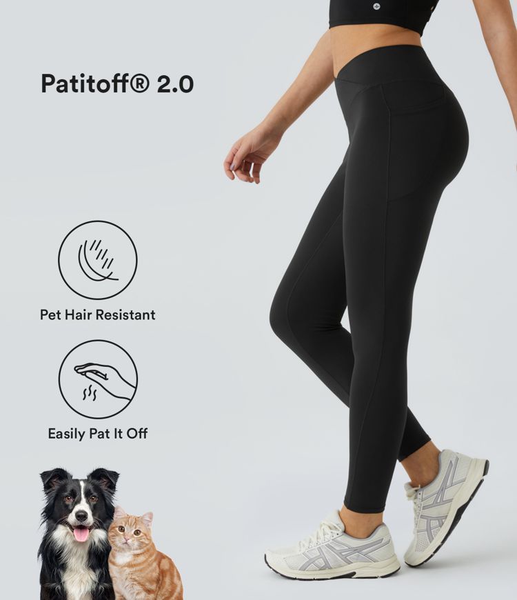 Women’s Patitoff® 2.0 Pet Hair Resistant High Waisted Crossover Side Pocket Yoga Leggings - Ha... | HALARA