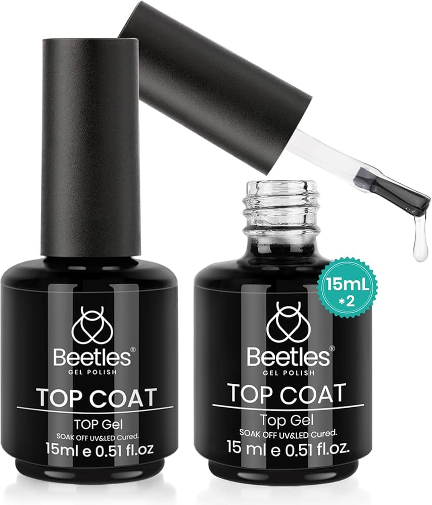 beetles Gel Polish 2Pcs 15ml No Wipe Top Coat High Gloss Shiny Long-Lasting Clear Gel Top Coat, S... | Amazon (US)