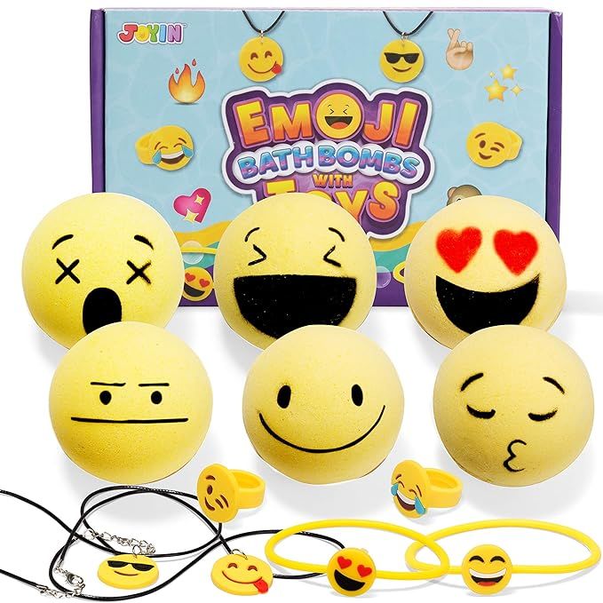 JOYIN Emoji Bath bombs with Toys Inside, 6 Packs Natural Bubble Bath Bombs with Emoji Toys, Fizzy... | Amazon (US)