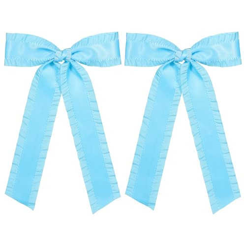 5.5In Light Blue Hair Ribbon Hair Bows for Women Girls,Solid Satin Ruffle Ribbon Hair Clips Barrettes with Long Tail,Wedding Party Accessories for Bridal Toddler Teens Kids | Amazon (US)