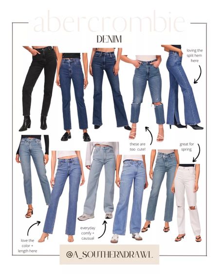 Abercrombie jeans - jeans - spring denim - denim - chic jeans - black jeans - white pants - split hem jeans - distressed jeans - flare jeans - high rise straight jeans

#LTKSeasonal #LTKstyletip #LTKunder100