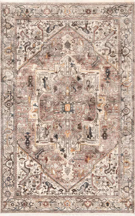 Light Brown Tasseled Medallion Area Rug | Rugs USA