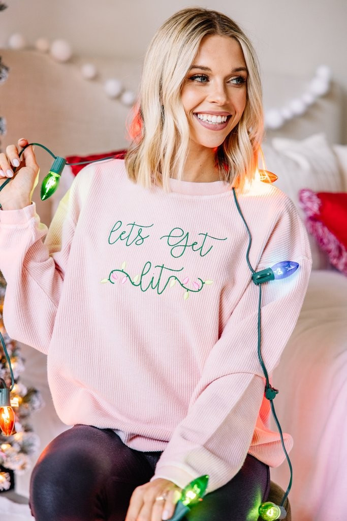 Let's Get Lit Blush Pink Embroidered Sweatshirt | The Mint Julep Boutique