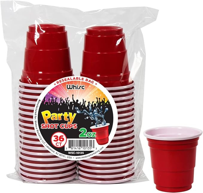 Red Disposable Shot Glasses, 2 oz – 36-Pack Heavy-Duty Plastic Shot Cups for Parties, Jello Sho... | Amazon (US)