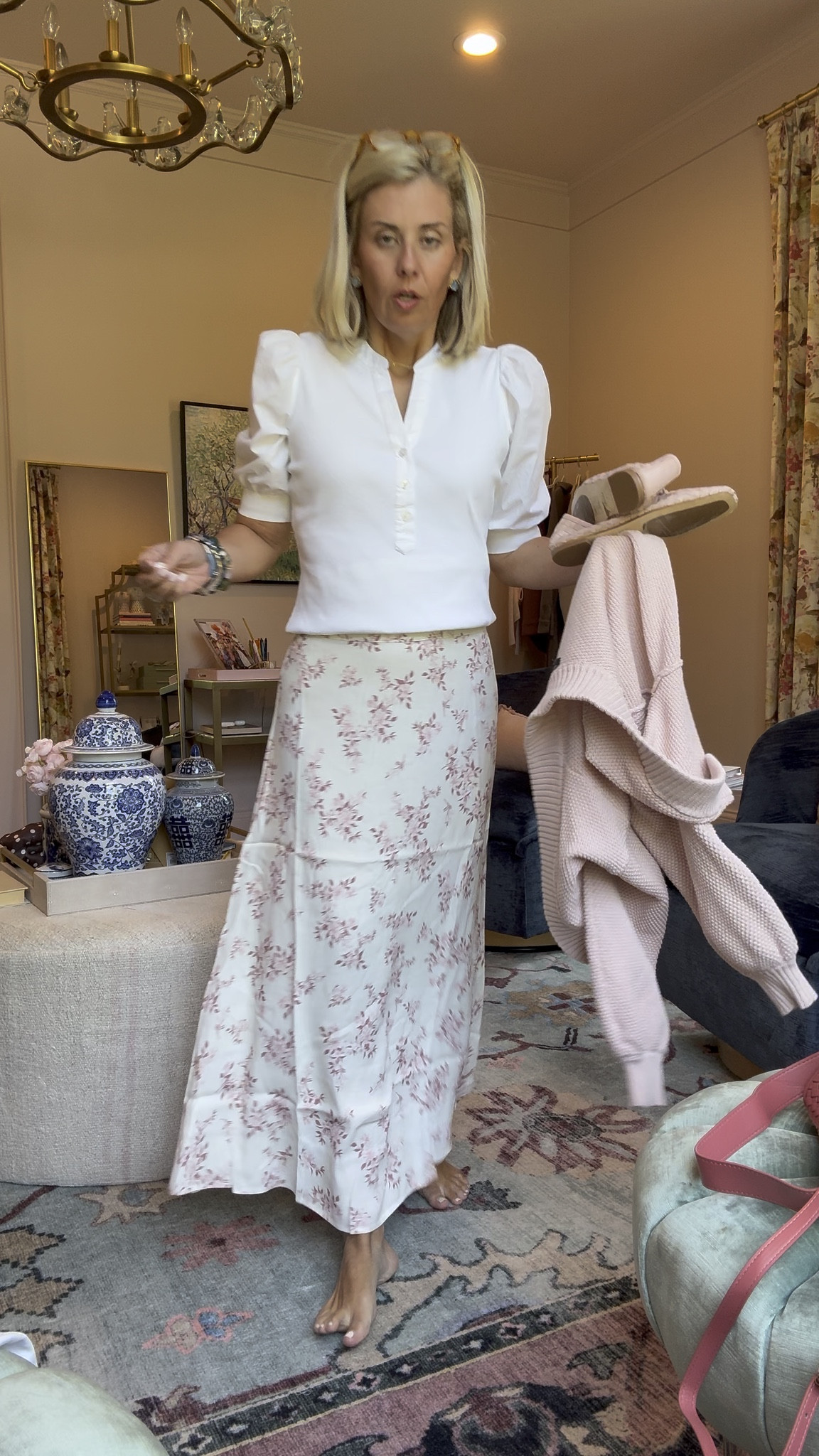 A new printed crepe skirt and good to go!

Xs skirt, 
Xs top
Xs sweater
8 shoes!

#LTKOver40 #LTKSeasonal #LTKWorkwear